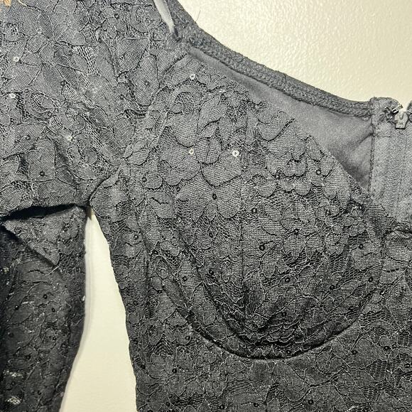 Windsor Dress BabyDoll Holiday VTG Y2K Black Lace Sequin Evening Party Mini S - Picture 3 of 9